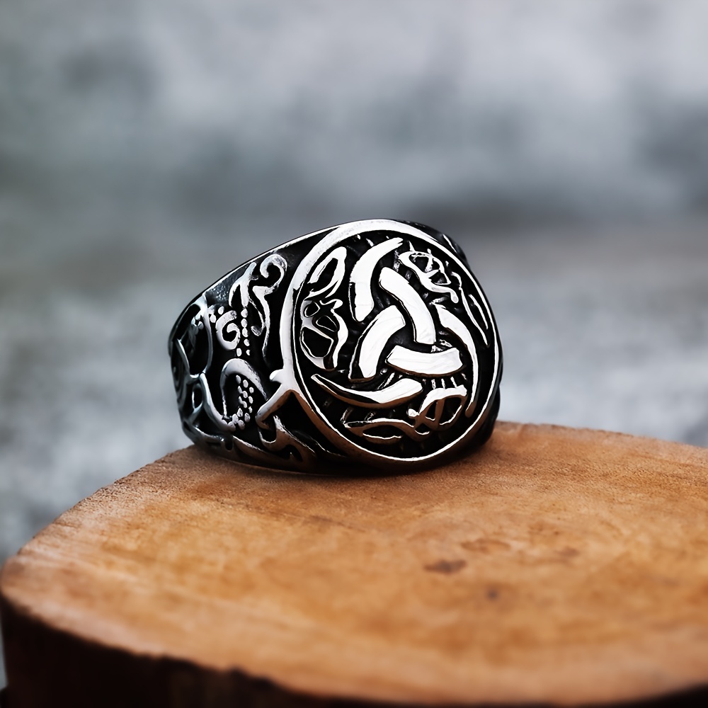 Vintage Viking Celtic Knot Dragon Pattern Titanium Steel Ring Men'S